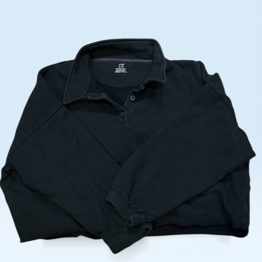 Woman’s Black Pullover Polo Sweatshirt - Classic Long Sleeve
